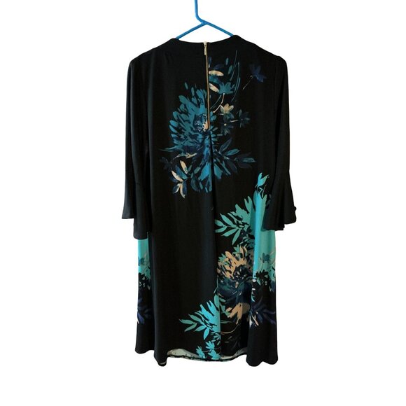 Roz & Ali Womens 1X Black Floral Keyhole Neck Bell Sleeve Dress - Picture 3 of 5